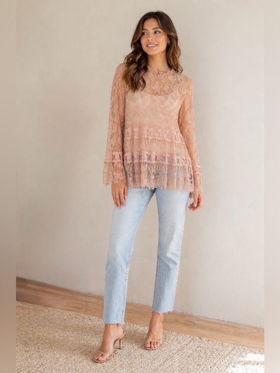 Buffalo David Bitton Tops - Buffalo David Bitton Blush Lace Blouse Size M Sheer Boho Ruffle Top